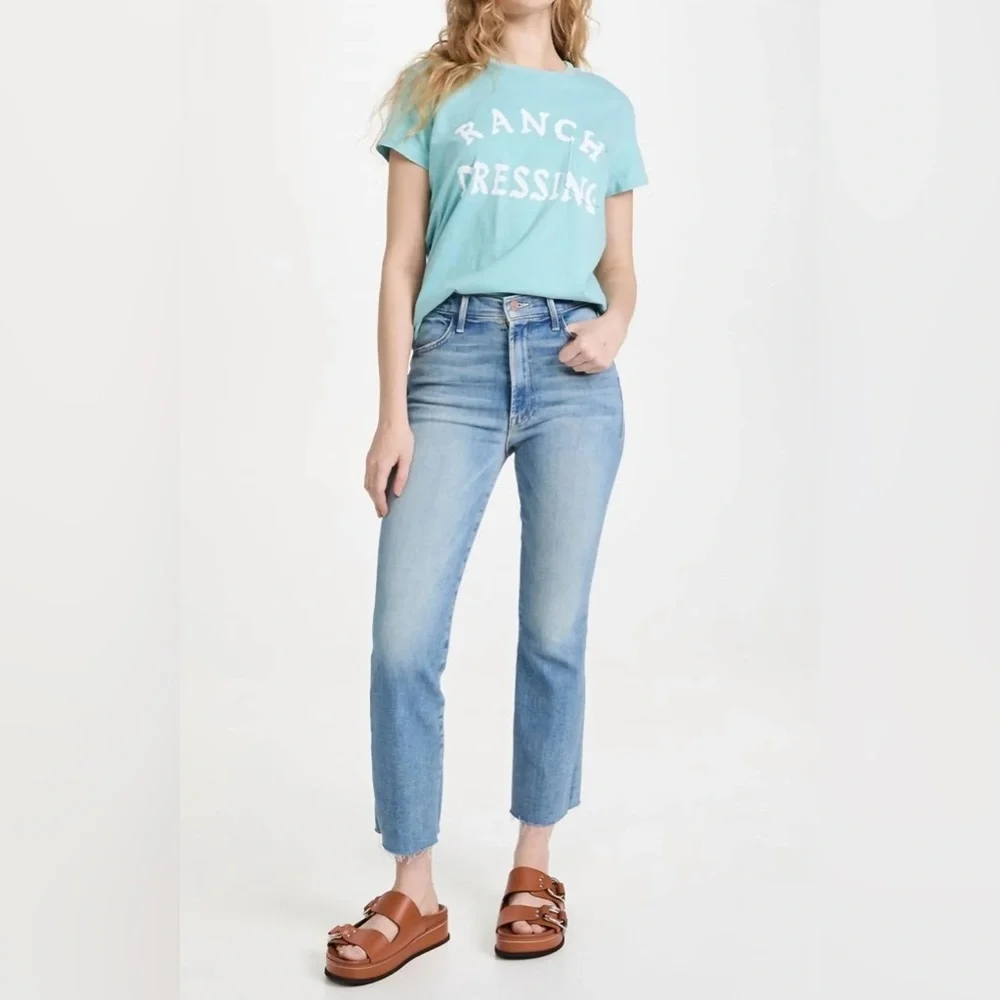 MOTHER The Hustler High Rise cropped Leg Ankle Fray Jeans Au Revoir size 32